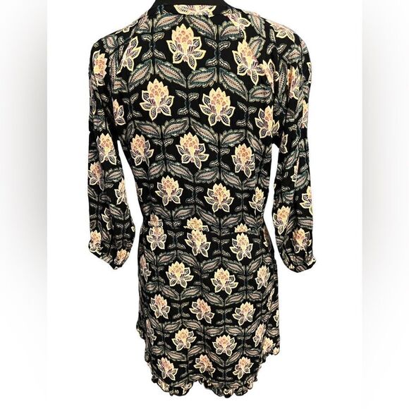 O'Neill Women's Lotus Black Floral LS Button Front/ Drawstring dress, size M - Picture 4 of 9